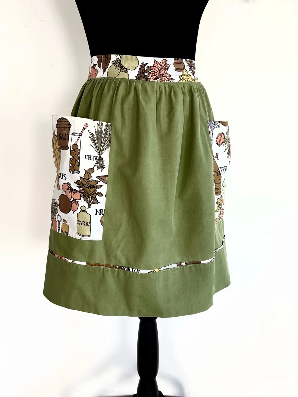 Vintage Handmade Half Apron with Vegetable Print Pockets